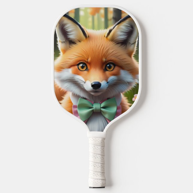 Cute Fox with a Green and Pink bow Pickleball Paddle (Front)