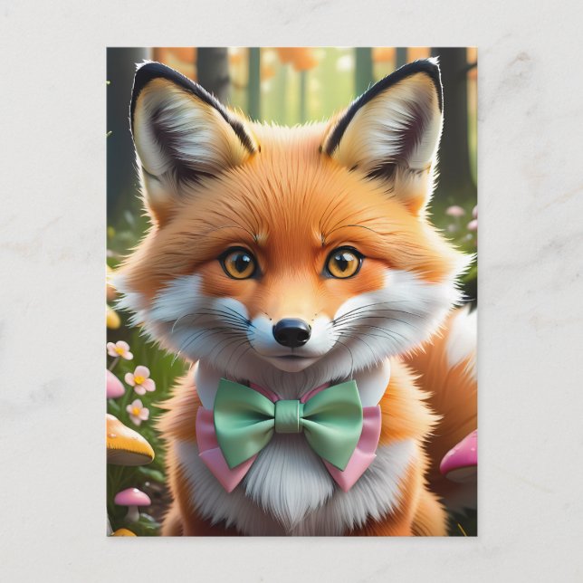Cute Fox with a Green and Pink bow Postcard (Front)