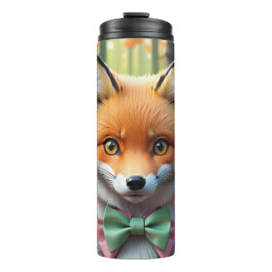 Cute Fox with a Green and Pink bow Thermal Tumbler