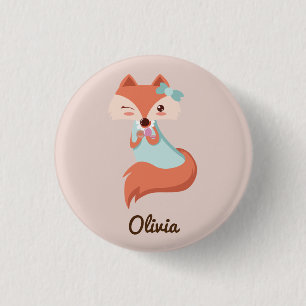 CUTE FOX WITH BLUE BOW ADD YOUR NAME BUTTON