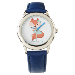 Cute FOX WITH BLUE BOW AND MIRROR Personalised Watch