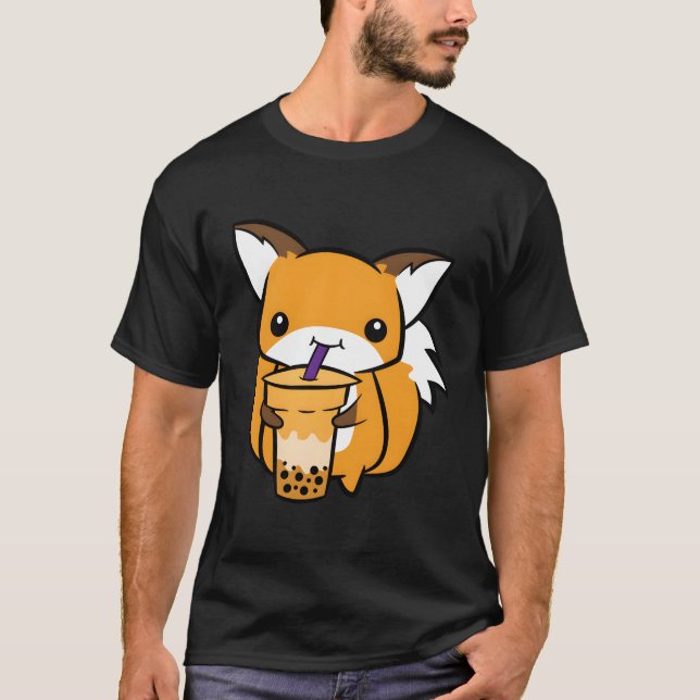 Cute Fox With Bubble Tea T-Shirt (Front)