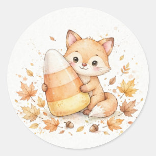 Cute Fox with Candy Corn Halloween Classic Round Sticker