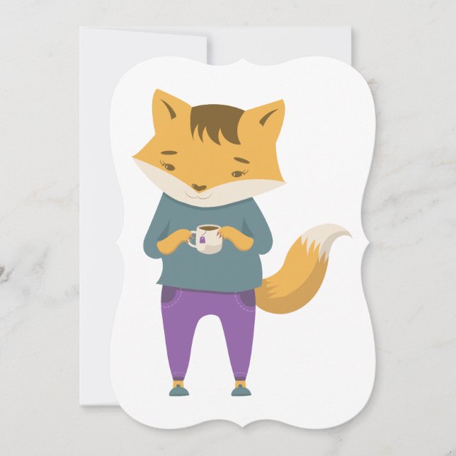 Cute fox with cup of tea (Front)