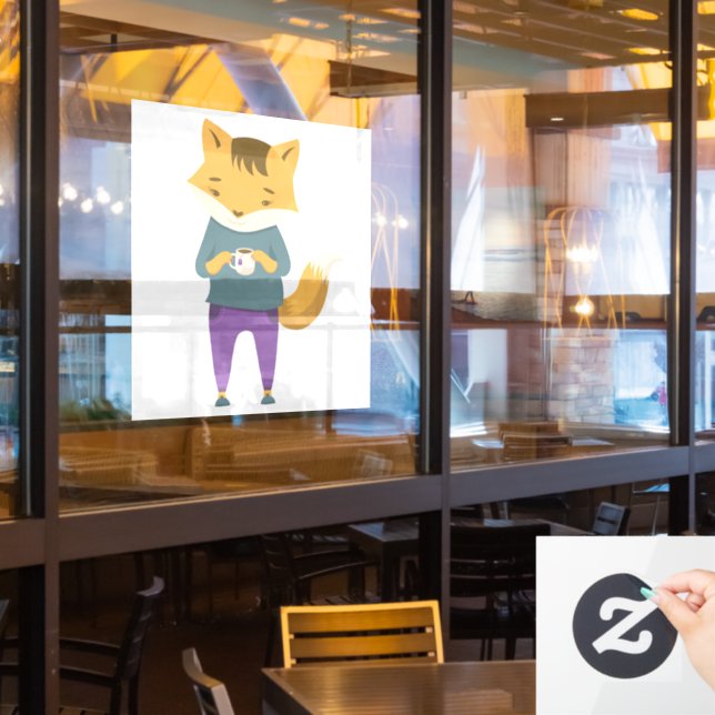 Cute fox with cup of tea (Restaurant Window)