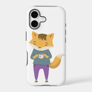 Cute fox with cup of tea