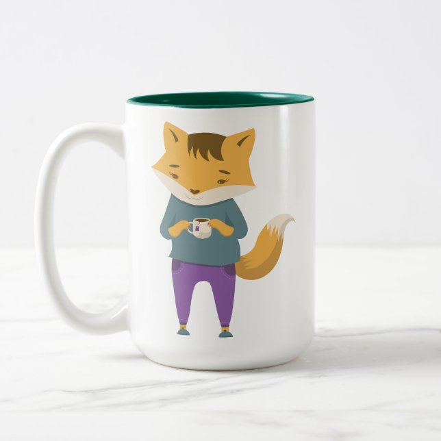 Cute fox with cup of tea (Left)