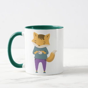 Cute fox with cup of tea