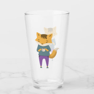 Cute fox with cup of tea