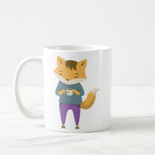 Cute fox with cup of tea