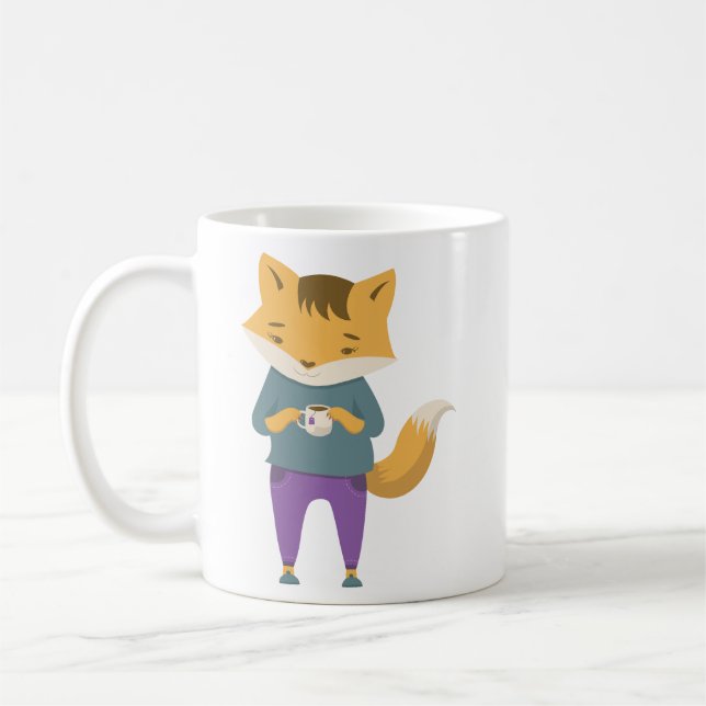 Cute fox with cup of tea (Left)