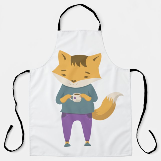 Cute fox with cup of tea apron (Front)