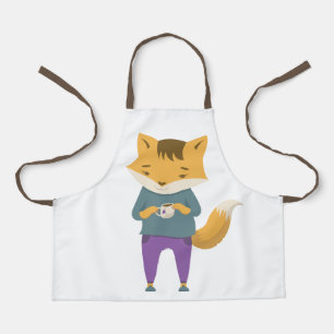 Cute fox with cup of tea apron