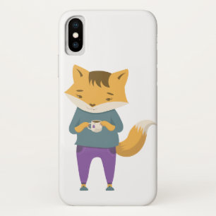 Cute fox with cup of tea iPhone x case