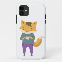 Cute fox with cup of tea