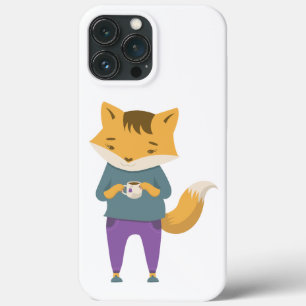 Cute fox with cup of tea iPhone 13 pro max case
