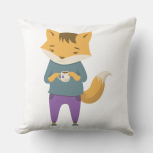 Cute fox with cup of tea cushion