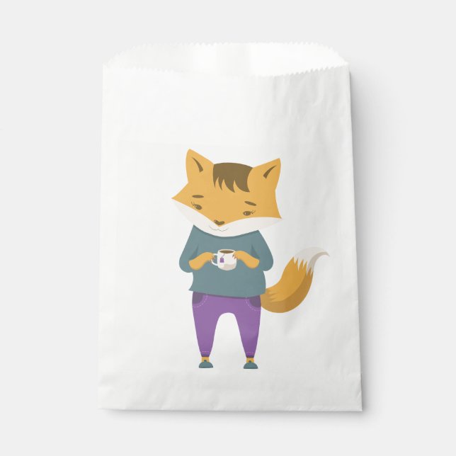 Cute fox with cup of tea favour bag (Front)