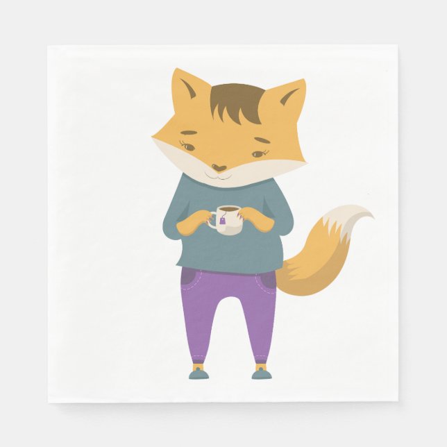 Cute fox with cup of tea napkin (Front)