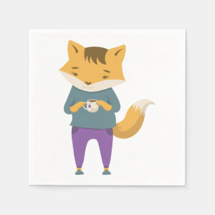Cute fox with cup of tea napkin