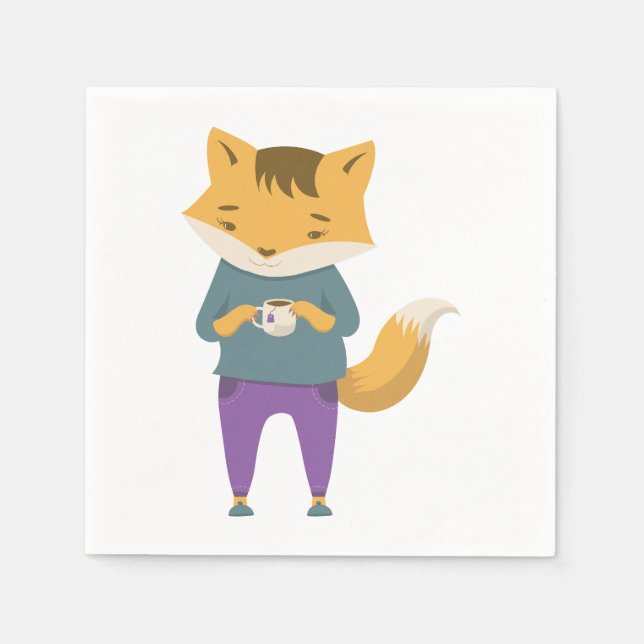 Cute fox with cup of tea napkin (Front)