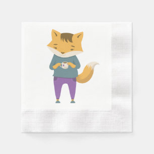 Cute fox with cup of tea napkin