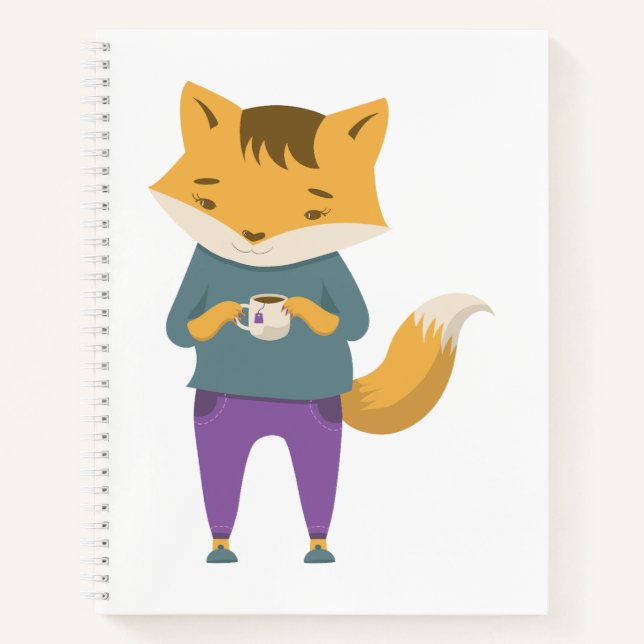 Cute fox with cup of tea notebook (Front)