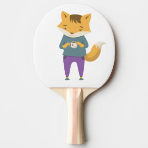 Cute fox with cup of tea ping pong paddle
