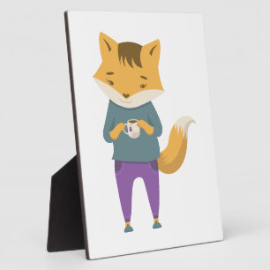Cute fox with cup of tea plaque