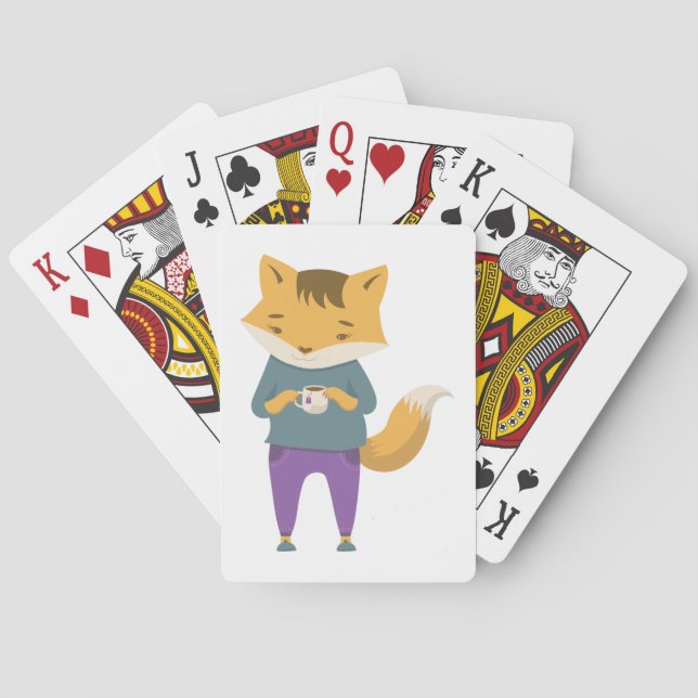 Cute fox with cup of tea playing cards (Back)