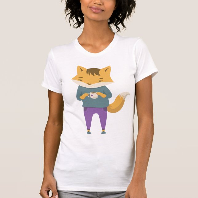 Cute fox with cup of tea T-Shirt (Front)