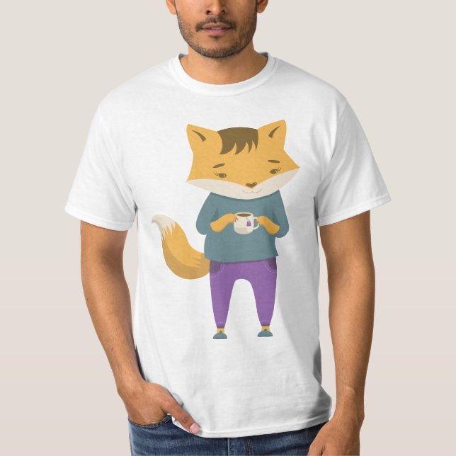Cute fox with cup of tea T-Shirt (Front)