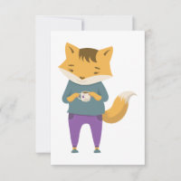 Cute fox with cup of tea