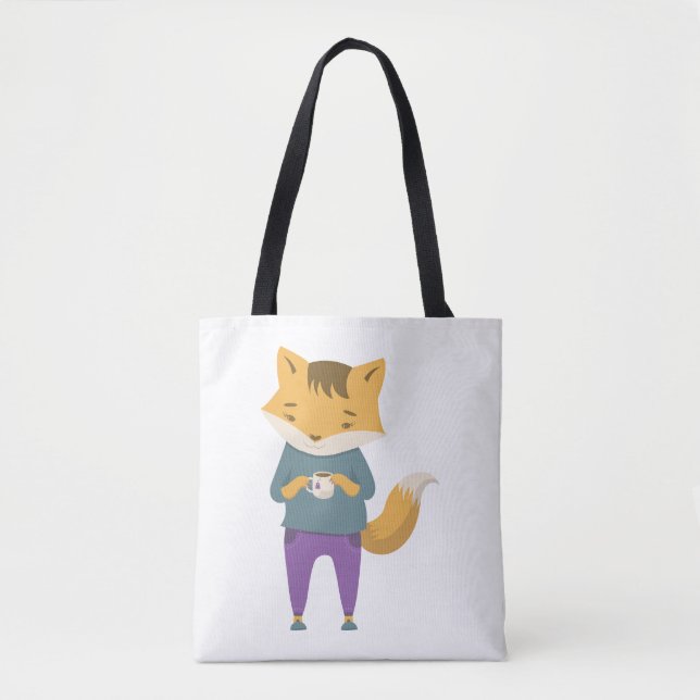 Cute fox with cup of tea tote bag (Front)