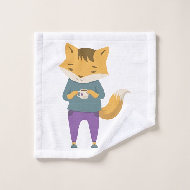 Cute fox with cup of tea wash cloth (Wash Cloth)