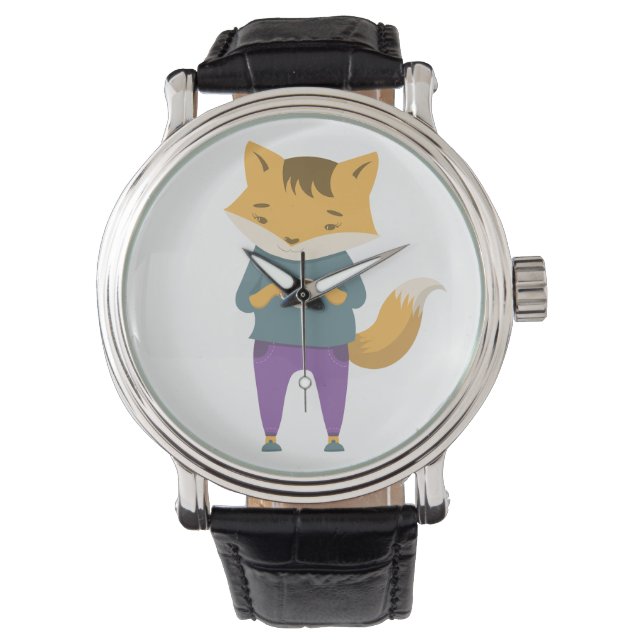 Cute fox with cup of tea watch (Front)