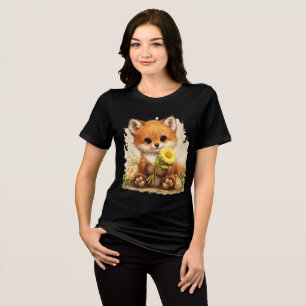 Cute Fox with Flower T-Shirt Kawaii Animal Gift Tri-Blend Shirt