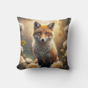 Cute Fox with Flowers Cushion