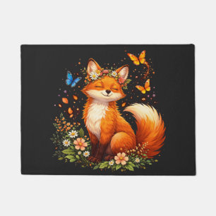 Cute Fox With Flowers Doormat