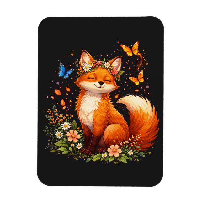 Cute Fox With Flowers Magnet (Vertical)