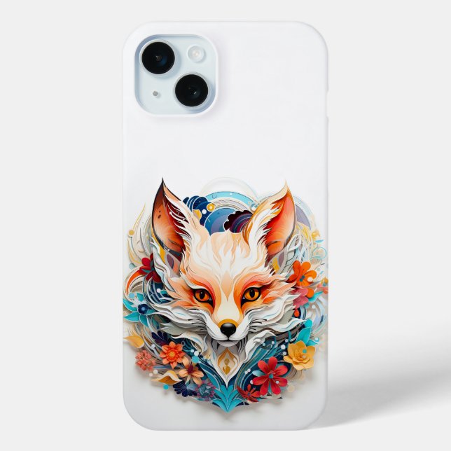 Cute Fox with flowers Paper Cutout Case-Mate iPhone Case (Back)