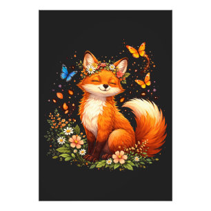 Cute Fox With Flowers Photo Print