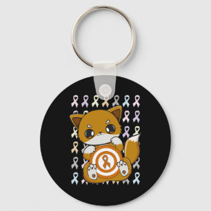 Cute Fox With Orange Ribbon For Leukaemia Awarenes Key Ring