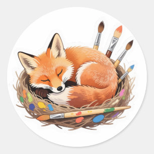 Cute fox with paintbrushes Sticker