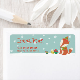 Cute Fox with Presents   Aqua Green Christmas Return Address Label