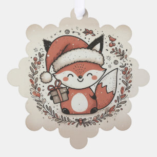 Cute fox with santa hat Wrath Favour Tags Tree Decoration Card