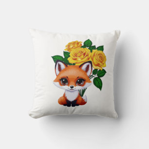 Cute Fox with Yellow Roses Cushion