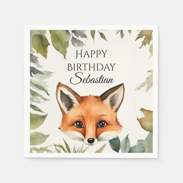 Cute Fox Woodland Animal Birthday Party Napkin (Front)