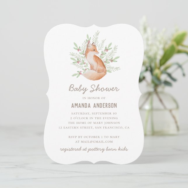 Cute fox. Woodland animal neutral baby shower Invitation (Standing Front)