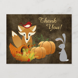 Cute Fox Woodland Animals Golden Autumn Thank You Postcard